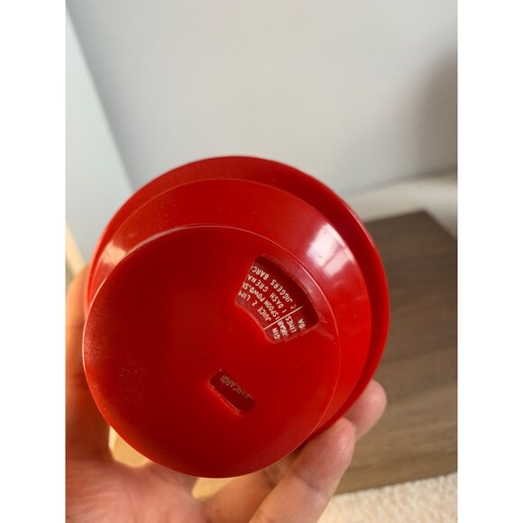 Vintage Hazel 3 Men Red Glass Cocktail Shaker with Plastic Lid 9.5 inch tall 194 - Picture 5 of 10